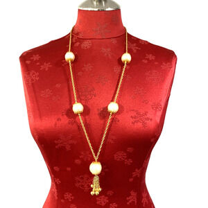 Vintage Gold Chain & Massive Chunky Faux Pearl Beads Single Loop Tassel